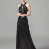 Vintage Sequin Halter Bridesmaid Maxi Dress -BUNBUN Fancy Clothing Shop SCV001275 B 1