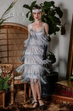 [Clearance] Belted Gray 1920s Fringe Gatsby Dress-US Warehouse -BUNBUN Fancy Clothing Shop SCV001595 GR 3