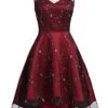 Wine Red 1950s Mesh Hi-Lo Back Lace Up Dress -BUNBUN Fancy Clothing Shop SCV002271 WR 1