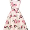 Pink 1950s Rose Floral Swing Dress -BUNBUN Fancy Clothing Shop SCV002319 PAT1 1