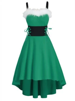 1950s Strap Furry Lace Up Dress 20 1950s Strap Furry Lace Up Dress -BUNBUN Fancy Clothing Shop SCV003425 G 1