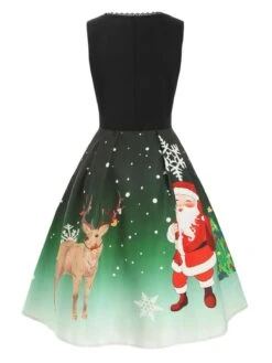 Dark Green 1950s Lace Up Christmas Dress -BUNBUN Fancy Clothing Shop SCV003508 PAT1 3