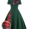 1950s Plaid Patchwork Bow Swing Dress 1 1950s Plaid Patchwork Bow Swing Dress -BUNBUN Fancy Clothing Shop SCV003513 PAT2 2