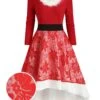 Red 1950s Lace Patchwork Furry Dress -BUNBUN Fancy Clothing Shop SCV003517 PAT1 2