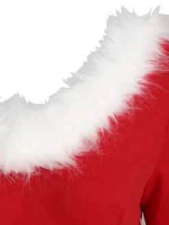 Red 1950s Lace Patchwork Furry Dress -BUNBUN Fancy Clothing Shop SCV003517 PAT1 4