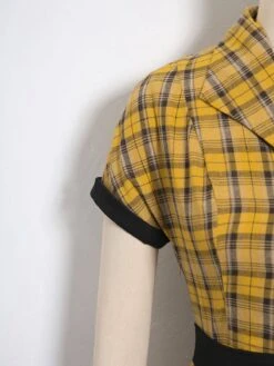 Mustard 1950s Plaid Belt Swing Dress -BUNBUN Fancy Clothing Shop SCV004291 5