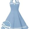 Blue 1950s Polka Dot Halter Swing Dress 2 Blue 1950s Polka Dot Halter Swing Dress -BUNBUN Fancy Clothing Shop SCV004954 CLB 2