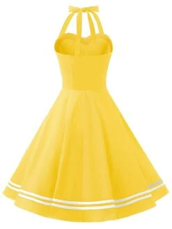 Yellow 1950s Halter Swing Dress -BUNBUN Fancy Clothing Shop SCV004954 Y 3