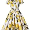 Yellow 1950s Lemon Bow Swing Dress -BUNBUN Fancy Clothing Shop SCV005115 PAT1 1