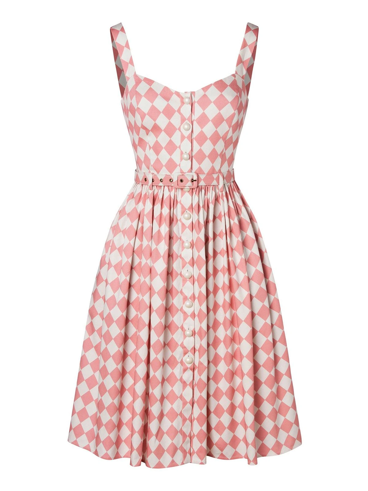 Pink 1950s Diamond Grid Swing Dress 4 Pink 1950s Diamond Grid Swing Dress - Image 2