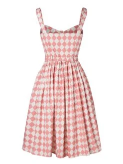 Pink 1950s Diamond Grid Swing Dress 12 Pink 1950s Diamond Grid Swing Dress -BUNBUN Fancy Clothing Shop SCV005369 PP 3
