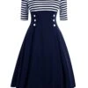 Navy 1950s Off Shoulder Swing Dress -BUNBUN Fancy Clothing Shop SCV005583 NB 1