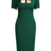 1960s Bow Patchwork Bodycon Dress