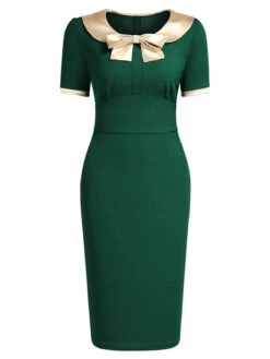 1960s Bow Patchwork Bodycon Dress