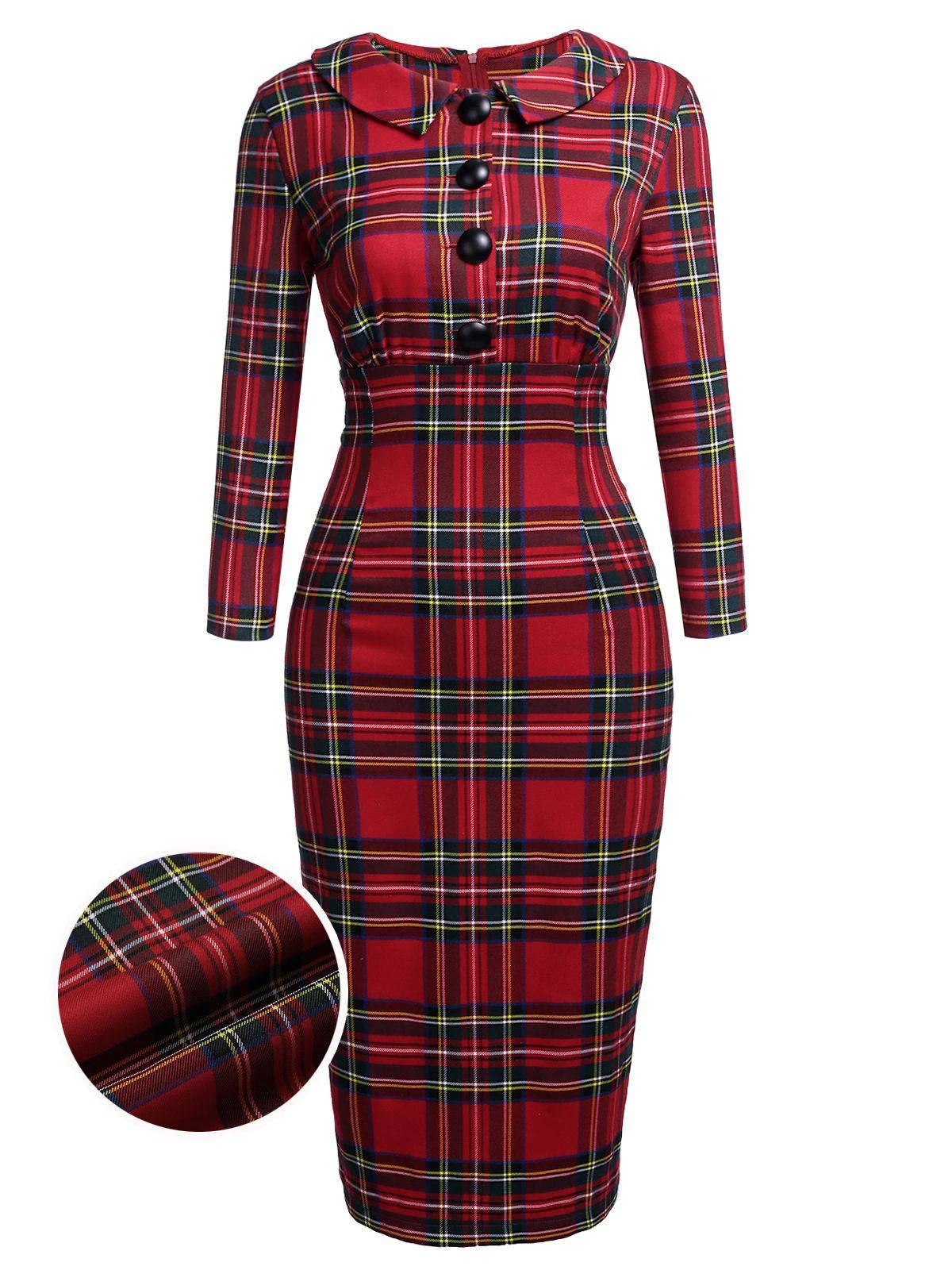 Red 1960s Plaids Bodycon Dress 3 Red 1960s Plaids Bodycon Dress
