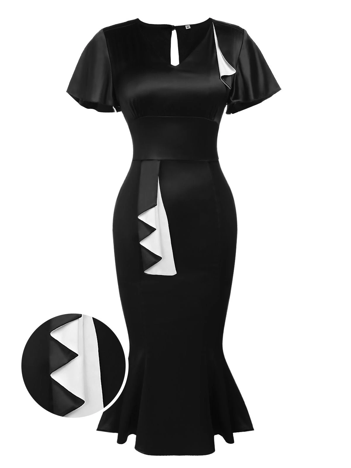 Black 1960s Patchwork Fishtail Bodycon Dress 3 Black 1960s Patchwork Fishtail Bodycon Dress