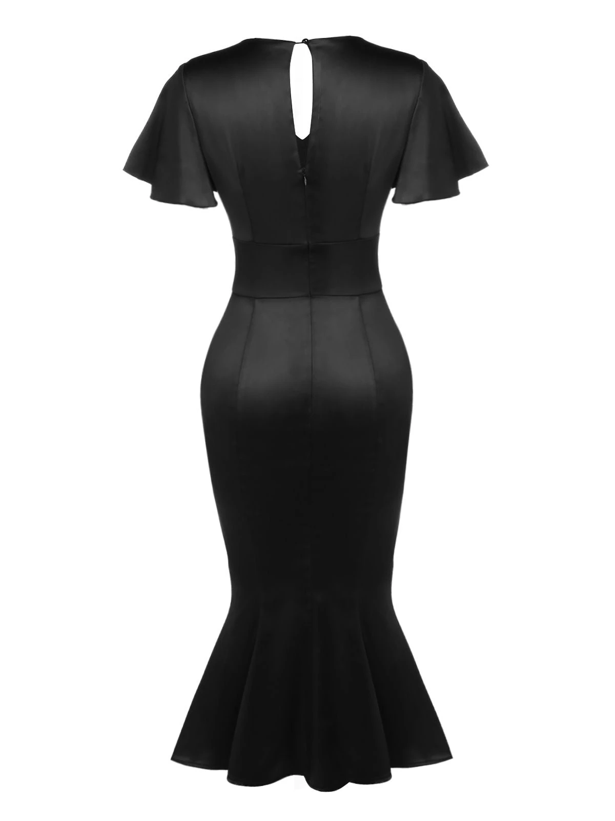 Black 1960s Patchwork Fishtail Bodycon Dress 6 Black 1960s Patchwork Fishtail Bodycon Dress - Image 4