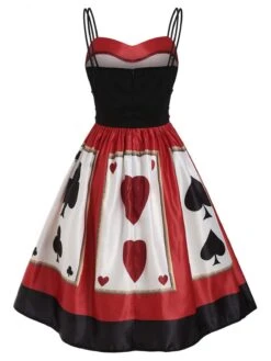 Red 1950s Strap Poker Costume Dress -BUNBUN Fancy Clothing Shop SCV008579 4
