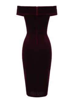 Wine Red 1960s Velvet Bodycon Vintage Dress -BUNBUN Fancy Clothing Shop SCV009605 3