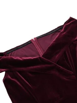 Wine Red 1960s Velvet Bodycon Vintage Dress -BUNBUN Fancy Clothing Shop SCV009605 4