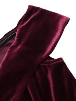 Wine Red 1960s Velvet Bodycon Vintage Dress -BUNBUN Fancy Clothing Shop SCV009605 5