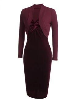 2PCS Green 1960s Velvet Bodycon Dress -BUNBUN Fancy Clothing Shop SCV009606 4 25dc399a f6de 4de9 9c62 49db6737ef95