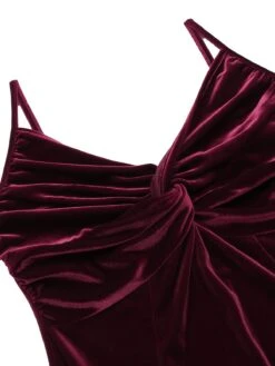2PCS Wine Red 1960s Velvet Bodycon Dress -BUNBUN Fancy Clothing Shop SCV009606 7