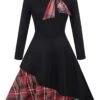 Black 1950s Plaid Patchwork Swing Dress -BUNBUN Fancy Clothing Shop SCV009770 1