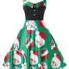 Green 1950s Christmas Cat Swing Dress -BUNBUN Fancy Clothing Shop SCV009772 01