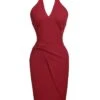Red 1960s Solid Halter Bodycon Dress -BUNBUN Fancy Clothing Shop SCV012000 1