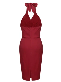 Red 1960s Solid Halter Bodycon Dress -BUNBUN Fancy Clothing Shop SCV012000 3