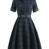 Plaids 1950s Buttoned Belted Swing Dress -BUNBUN Fancy Clothing Shop SCV012900 G