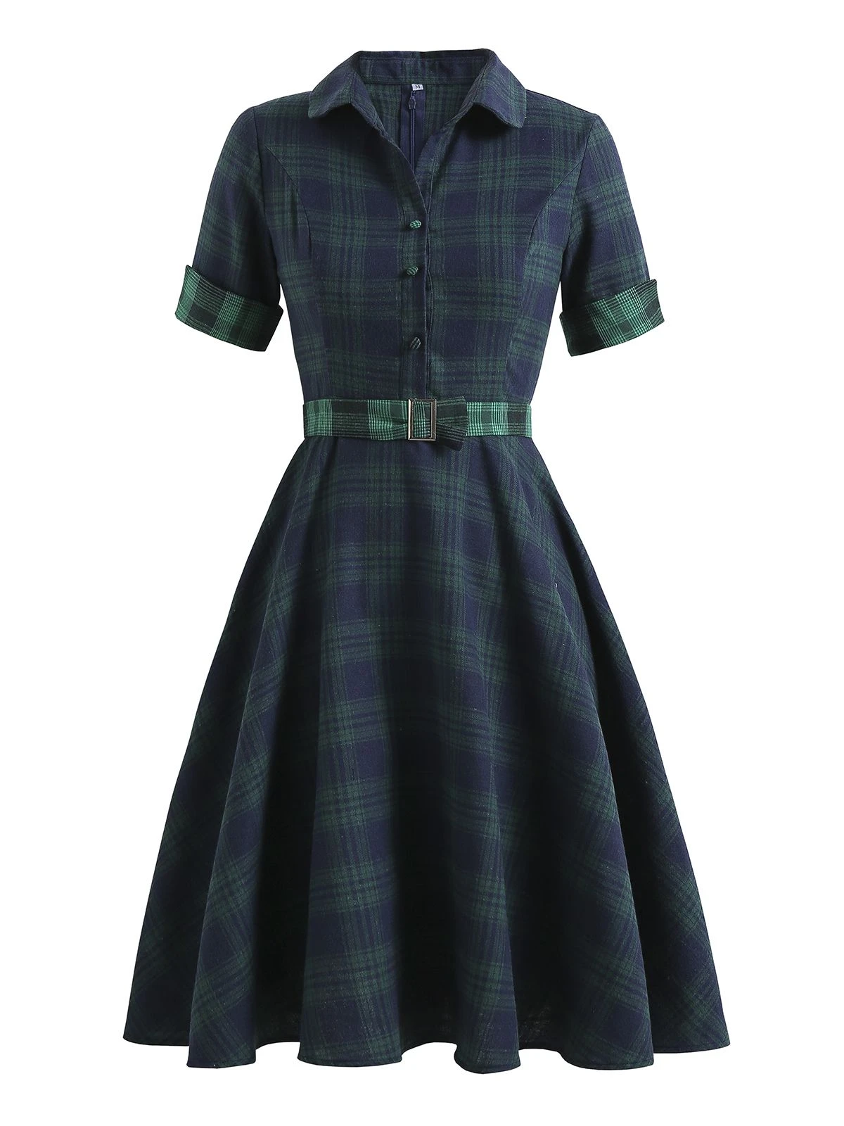 Plaids 1950s Buttoned Belted Swing Dress 3 Plaids 1950s Buttoned Belted Swing Dress