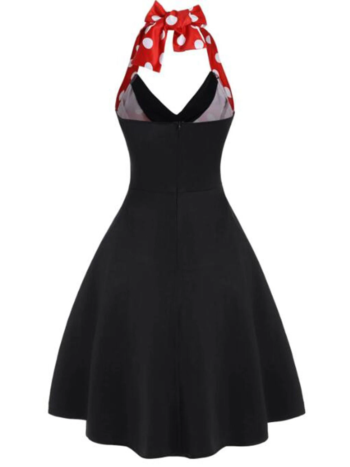 Black Red 1950s Halter Dot Swing Dress 4 Black Red 1950s Halter Dot Swing Dress - Image 2