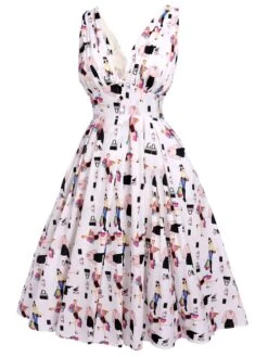 White 1950s Pleated Pockets Swing Dress -BUNBUN Fancy Clothing Shop SCV015901 2