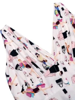 White 1950s Pleated Pockets Swing Dress -BUNBUN Fancy Clothing Shop SCV015901 4