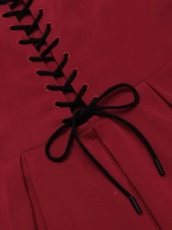 Wine Red 1950s Lace Solid Swing Dress -BUNBUN Fancy Clothing Shop SCV015968 8