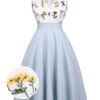 Blue 1950s Embroidery Pockets Swing Dress 2 Blue 1950s Embroidery Pockets Swing Dress -BUNBUN Fancy Clothing Shop SCV016183 1 1