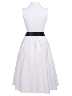White 1950s Halter Belted Swing Dress -BUNBUN Fancy Clothing Shop SCV016217 3