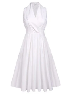 White 1950s Halter Belted Swing Dress -BUNBUN Fancy Clothing Shop SCV016217 4