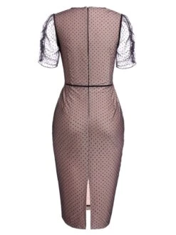 Pink 1960s Polka Dot Mesh Pencil Dress 14 Pink 1960s Polka Dot Mesh Pencil Dress -BUNBUN Fancy Clothing Shop SCV016485 3