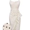 Ivory 1960s Polka Dot Halter Pencil Dress -BUNBUN Fancy Clothing Shop SCV016661 1 1 1