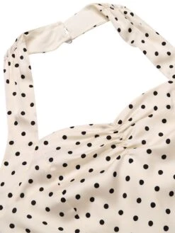 Ivory 1960s Polka Dot Halter Pencil Dress -BUNBUN Fancy Clothing Shop SCV016661 4