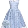 Blue 1950s Floral Embroidery Lace Dress -BUNBUN Fancy Clothing Shop SCV016947 01