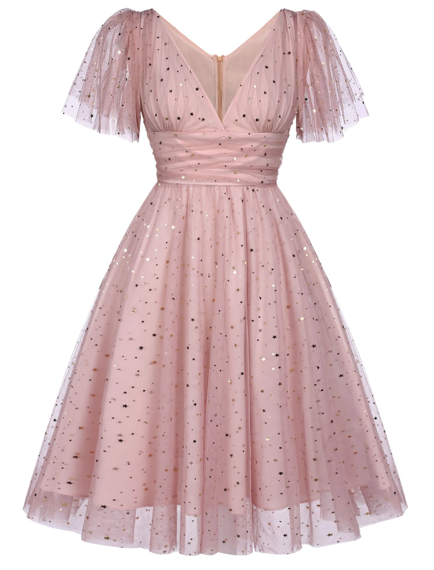 Pink 1950s Star Sequin Lace Swing Dress 4 Pink 1950s Star Sequin Lace Swing Dress - Image 2