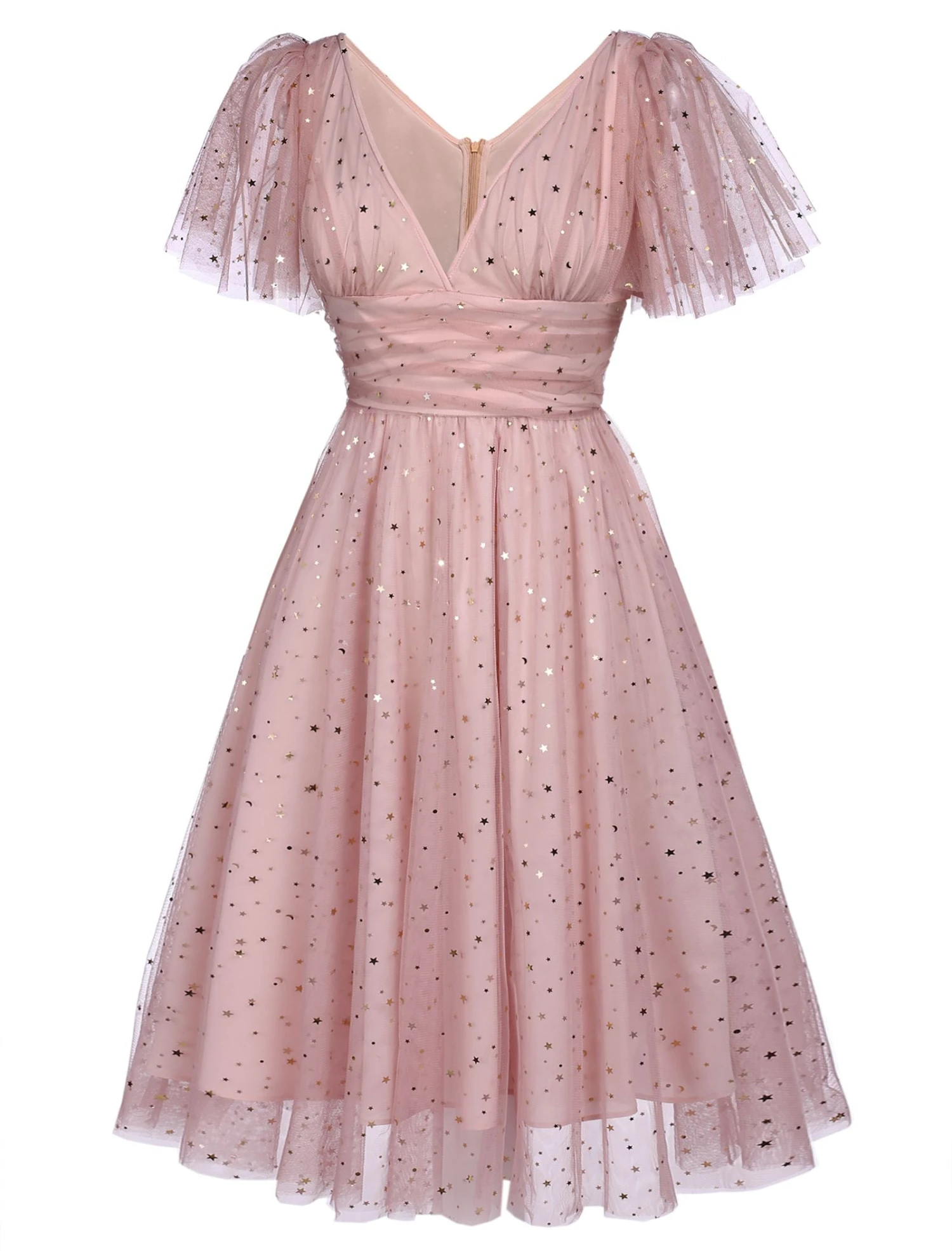 Pink 1950s Star Sequin Lace Swing Dress 5 Pink 1950s Star Sequin Lace Swing Dress - Image 3