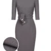 Gray 1960s Belt Solid Pencil Dress 2 Gray 1960s Belt Solid Pencil Dress -BUNBUN Fancy Clothing Shop SCV019018 01