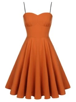 Orange 1950s Cape Pumpkin Swing Dress -BUNBUN Fancy Clothing Shop SCV019299 4