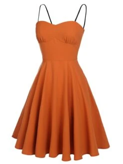 Orange 1950s Cape Pumpkin Swing Dress -BUNBUN Fancy Clothing Shop SCV019299 5