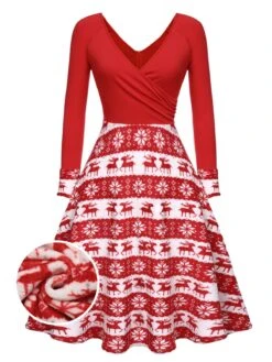 [US Warehouse] Red 1950s Christmas Patchwork Swing Dress